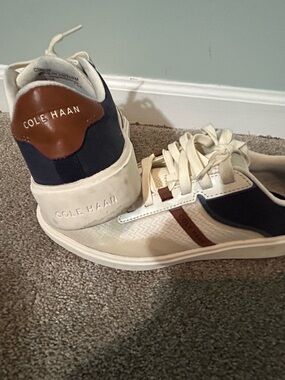 Cole Haan White, Navy & Brown Low-Top Leather Sneakers